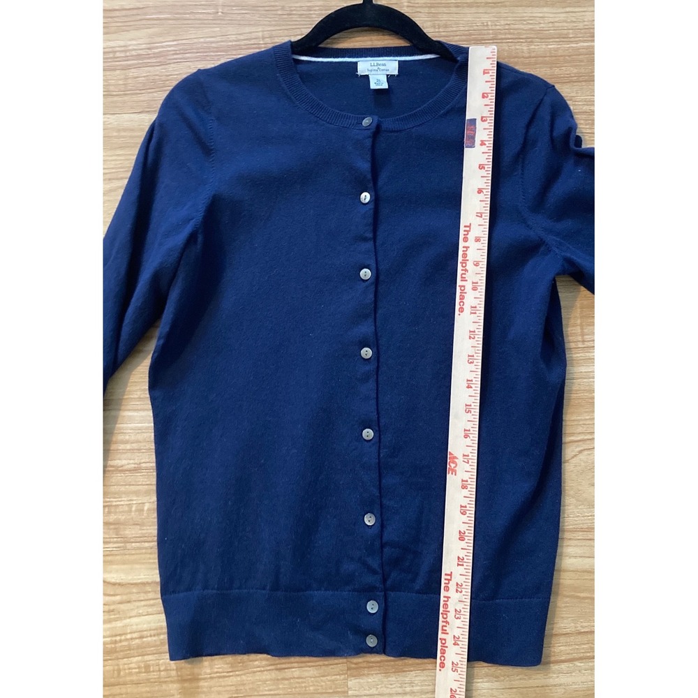 LL Bean Women M Blue Supima Cotton Stretch Button Front Cardigan Sweater Preppy - Picture 4 of 7